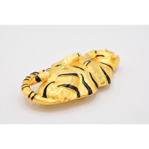 Vintage Tiger Belt Buckle Chunky Brushed Gold Green Rhinestone Crystal 1980s main image 11